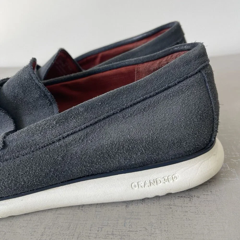 Cole Haan ZeroGrand Penny Loafers Navy Nubuck  Leather Size 11.5 M Preppy Casual